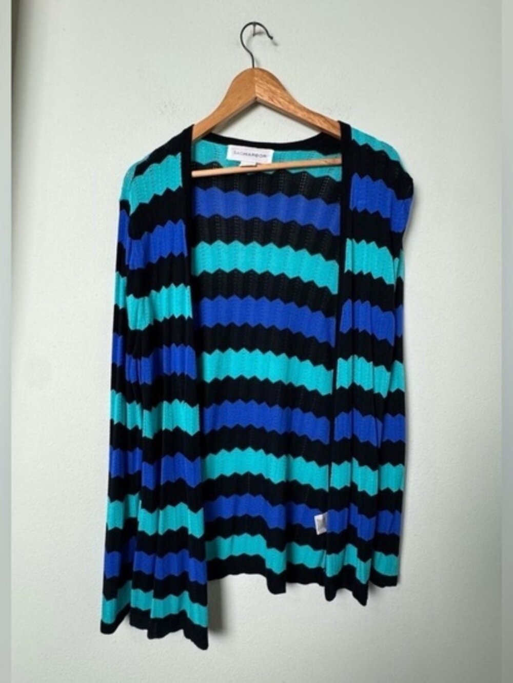 Sag Harbor Zig Zag Pattern Knit Open Front‎ Cardigan Size XL